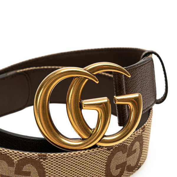 グッチ ジャンボGGキャンバス ベルト 85.34 400593 ブラウン キャンバス レザー メンズ GUCCI 【中古】