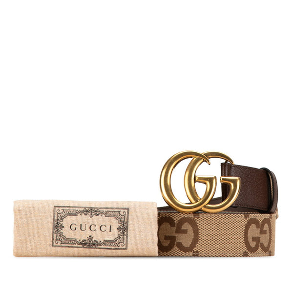 グッチ ジャンボGGキャンバス ベルト 85.34 400593 ブラウン キャンバス レザー メンズ GUCCI 【中古】