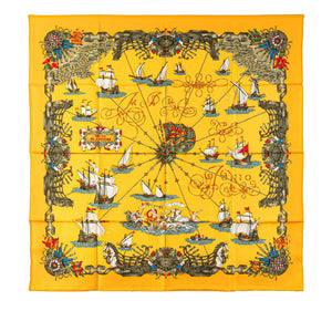 エルメス カレ90 VOILES DE LUMIERE 光の帆船 スカーフ イエロー マルチカラー シルク レディース HERMES 【中古】