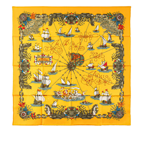 エルメス カレ90 VOILES DE LUMIERE 光の帆船 スカーフ イエロー マルチカラー シルク レディース HERMES 【中古】
