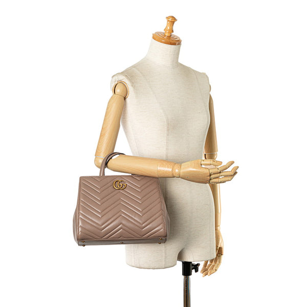 グッチ GGマーモント キルティング ショルダーバッグ 448054 ピンク ベージュ レザー レディース GUCCI 【中古】