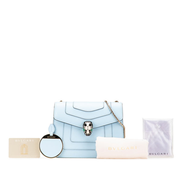 ブルガリ セルペンティ フォーエバー チェーン ショルダーバッグ ライトブルー レザー レディース BVLGARI 【中古】