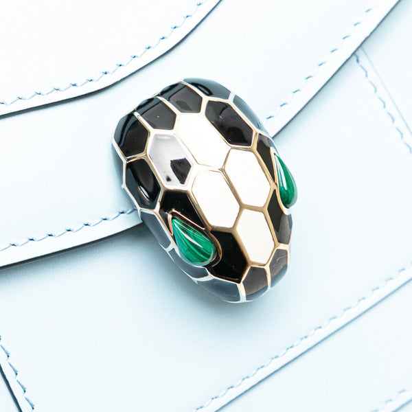ブルガリ セルペンティ フォーエバー チェーン ショルダーバッグ ライトブルー レザー レディース BVLGARI 【中古】