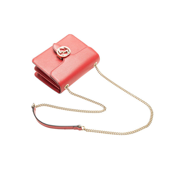 グッチ インターロッキングG チェーン ショルダーバッグ 510304 レッド レザー レディース GUCCI 【中古】