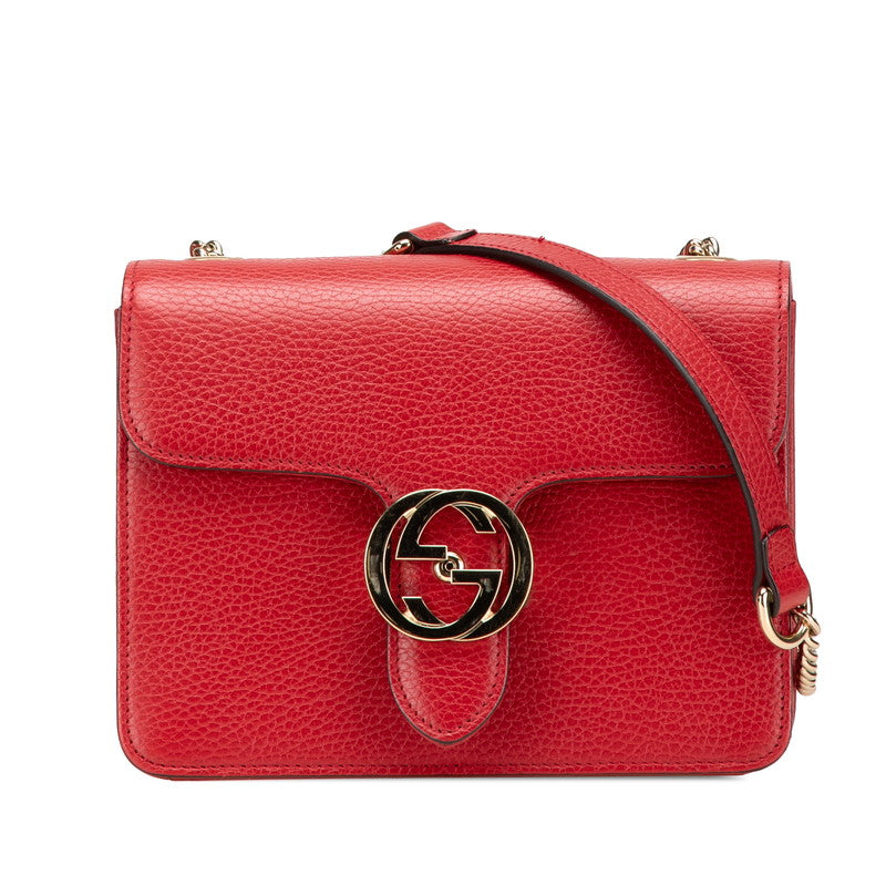 グッチ インターロッキングG チェーン ショルダーバッグ 510304 レッド レザー レディース GUCCI 【中古】