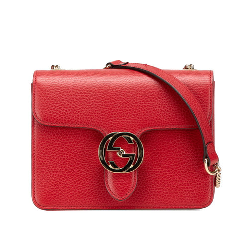 グッチ インターロッキングG チェーン ショルダーバッグ 510304 レッド レザー レディース GUCCI 【中古】