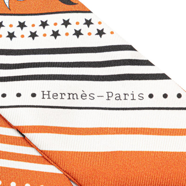 エルメス ツイリー Festival des Amazones アマゾンの祭典 スカーフ オレンジ ホワイト ブラック シルク レディース HERMES 【中古】