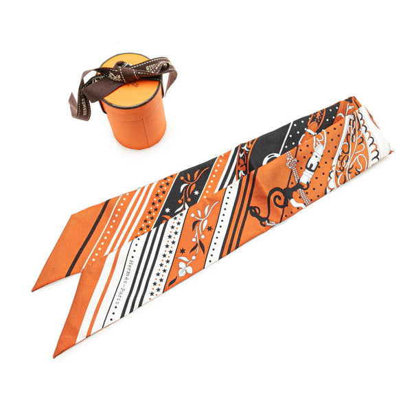 エルメス ツイリー Festival des Amazones アマゾンの祭典 スカーフ オレンジ ホワイト ブラック シルク レディース HERMES 【中古】