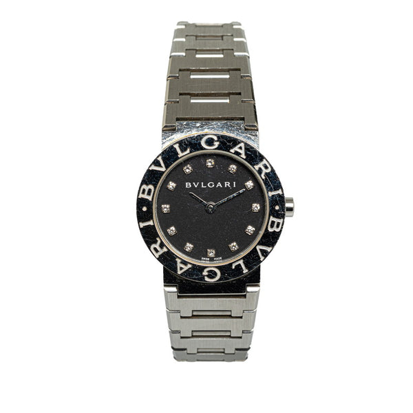 ブルガリ ブルガリブルガリ 12PD ダイヤ  腕時計 BB26SS クオーツ ブラック文字盤 ステンレススチール レディース BVLGARI 【中古】