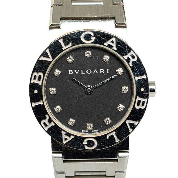 ブルガリ ブルガリブルガリ 12PD ダイヤ  腕時計 BB26SS クオーツ ブラック文字盤 ステンレススチール レディース BVLGARI 【中古】