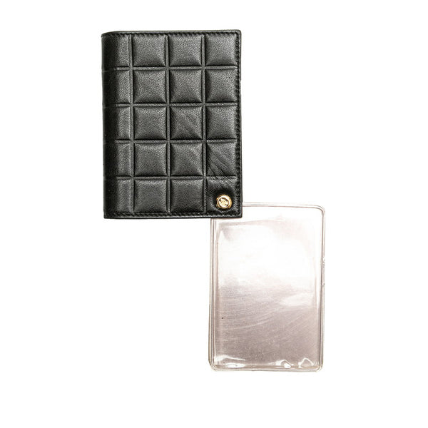 シャネル チョコバー ココマーク パスケース カードケース ブラック ラムスキン レディース CHANEL 【中古】