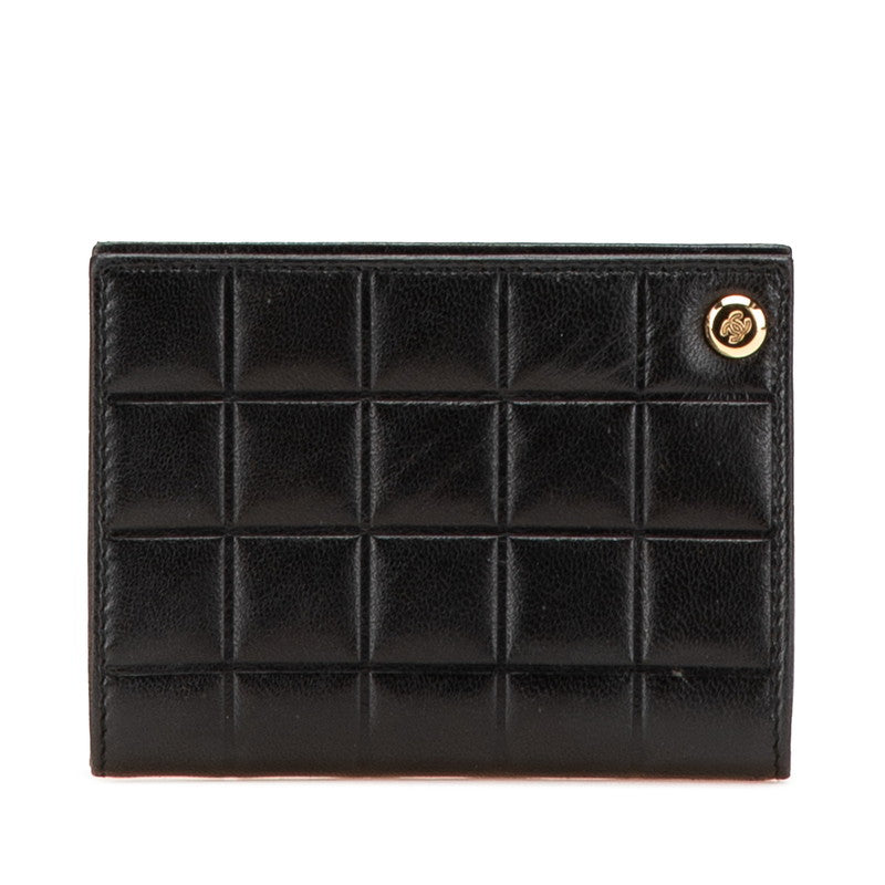 シャネル チョコバー ココマーク パスケース カードケース ブラック ラムスキン レディース CHANEL 【中古】