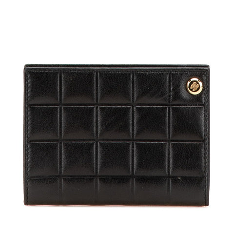 シャネル チョコバー ココマーク パスケース カードケース ブラック ラムスキン レディース CHANEL 【中古】