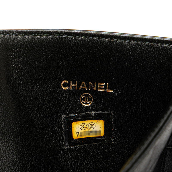 シャネル チョコバー ココマーク パスケース カードケース ブラック ラムスキン レディース CHANEL 【中古】