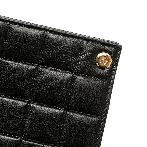 シャネル チョコバー ココマーク パスケース カードケース ブラック ラムスキン レディース CHANEL 【中古】