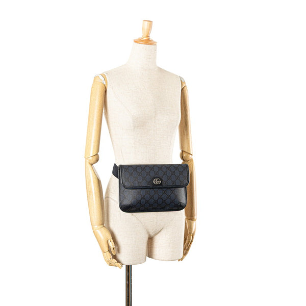 グッチ GGスプリーム GGマーモント ウエストバッグ ボディバッグ 752597 ネイビー PVC レザー レディース GUCCI 【中古】