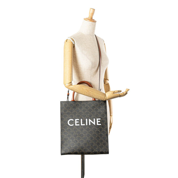 セリーヌ トリオンフ バーティカルカバ  ラージ ハンドバッグ ショルダーバッグ 2WAY ブラウン PVC レザー レディース CELINE 【中古】