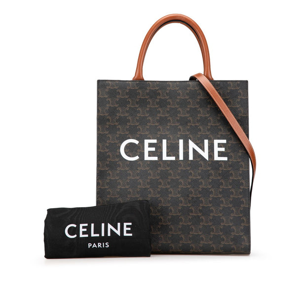 セリーヌ トリオンフ バーティカルカバ  ラージ ハンドバッグ ショルダーバッグ 2WAY ブラウン PVC レザー レディース CELINE 【中古】