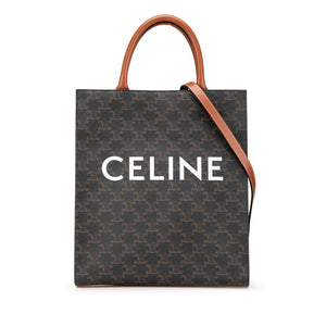 セリーヌ トリオンフ バーティカルカバ  ラージ ハンドバッグ ショルダーバッグ 2WAY ブラウン PVC レザー レディース CELINE 【中古】