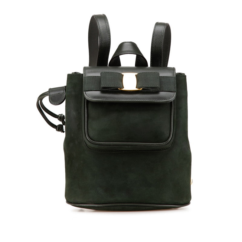 サルヴァトーレフェラガモ ヴァラリボン リュック バックパック グリーン レザー スエード レディース Salvatore Ferragamo 【中古】