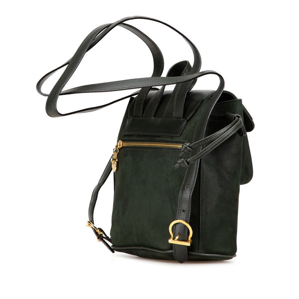 サルヴァトーレフェラガモ ヴァラリボン リュック バックパック グリーン レザー スエード レディース Salvatore Ferragamo 【中古】