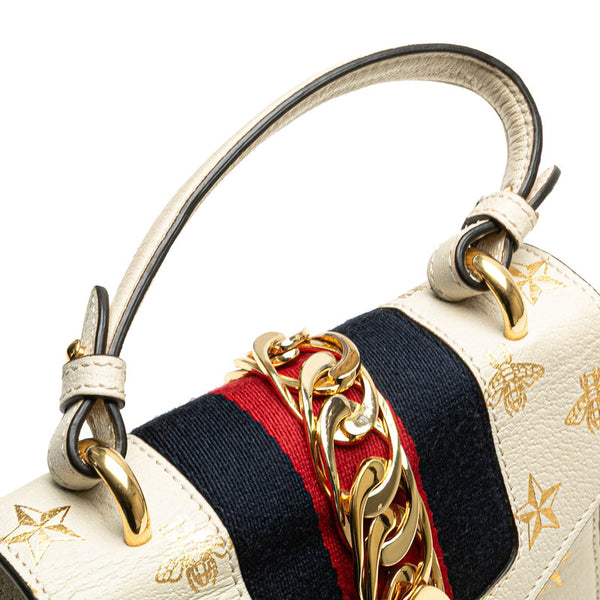 グッチ シルヴィ シェリーライン ビー スター ミニ ハンドバッグ ショルダーバッグ 2WAY 470270 ホワイト レザー レディース GUCCI 【中古】