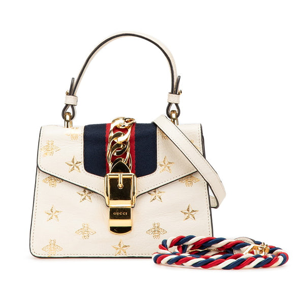 グッチ シルヴィ シェリーライン ビー スター ミニ ハンドバッグ ショルダーバッグ 2WAY 470270 ホワイト レザー レディース GUCCI 【中古】