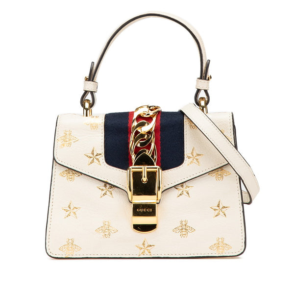 グッチ シルヴィ シェリーライン ビー スター ミニ ハンドバッグ ショルダーバッグ 2WAY 470270 ホワイト レザー レディース GUCCI 【中古】