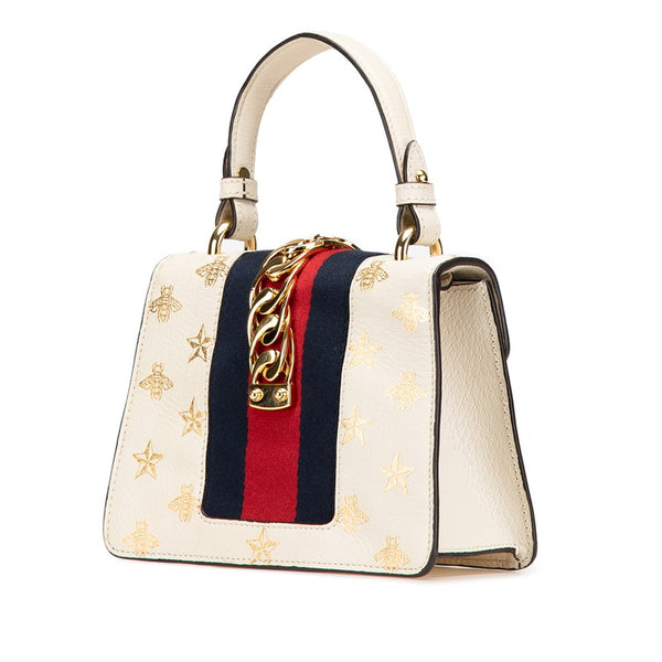 グッチ シルヴィ シェリーライン ビー スター ミニ ハンドバッグ ショルダーバッグ 2WAY 470270 ホワイト レザー レディース GUCCI 【中古】