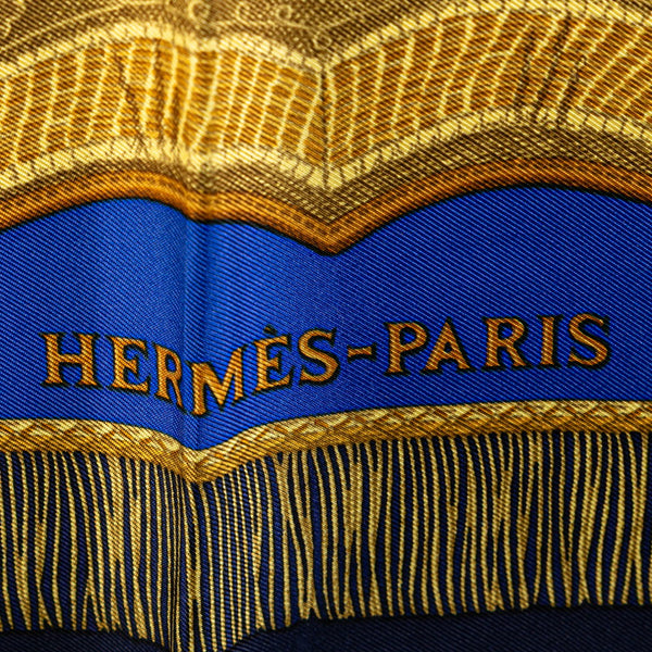 エルメス カレ90 Poste et Cavalerie サーベル飾り袋 スカーフ ブルー マルチカラー シルク レディース HERMES 【中古】