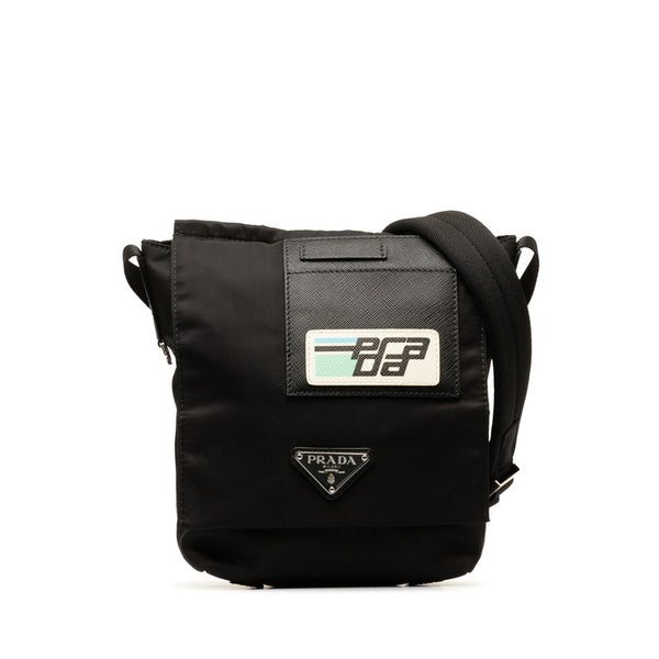 プラダ 三角ロゴプレート 斜め掛け ショルダーバッグ ブラック ナイロン レザー レディース PRADA 【中古】