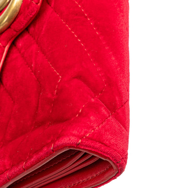 グッチ GGマーモント 斜め掛け チェーン ショルダーバッグ 474547 レッド ベロア レディース GUCCI 【中古】