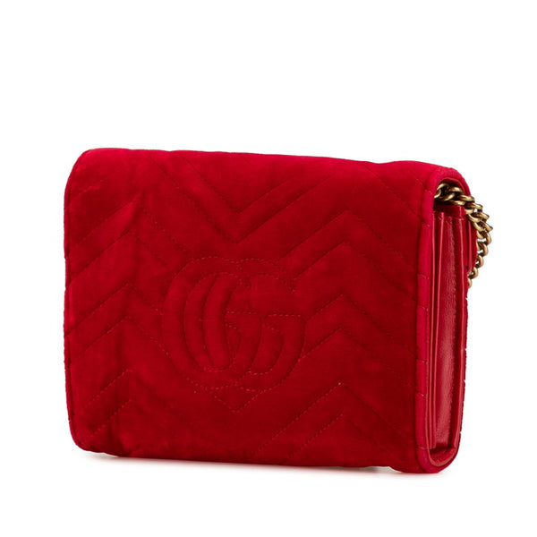グッチ GGマーモント 斜め掛け チェーン ショルダーバッグ 474547 レッド ベロア レディース GUCCI 【中古】