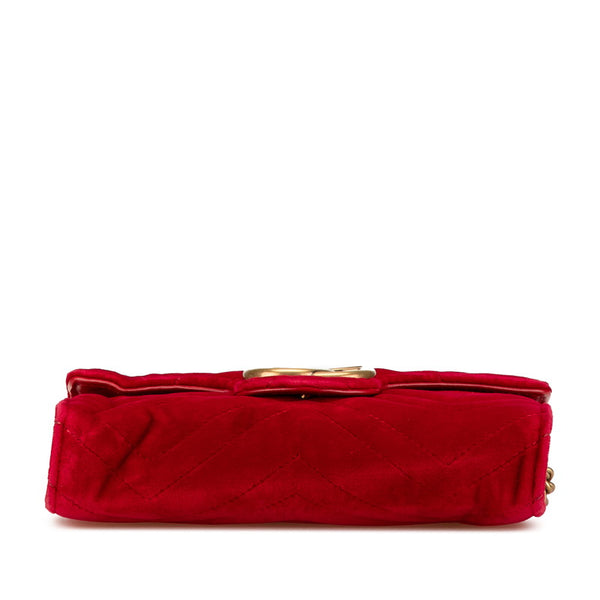 グッチ GGマーモント 斜め掛け チェーン ショルダーバッグ 474547 レッド ベロア レディース GUCCI 【中古】