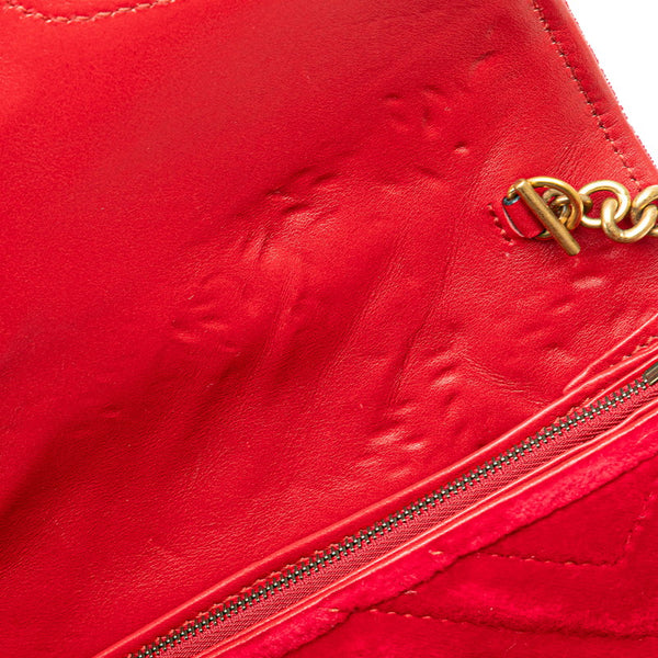 グッチ GGマーモント 斜め掛け チェーン ショルダーバッグ 474547 レッド ベロア レディース GUCCI 【中古】