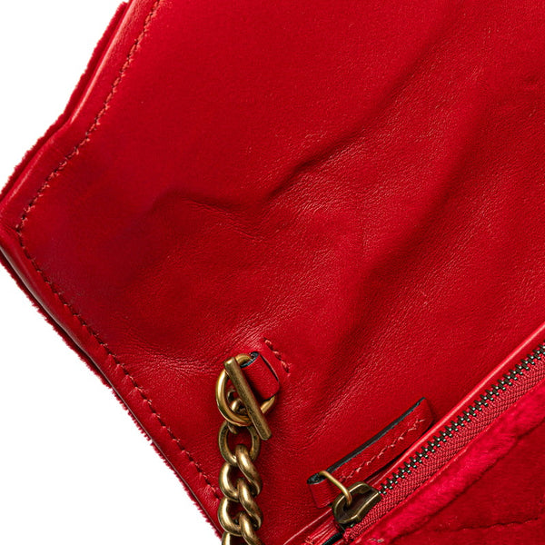 グッチ GGマーモント 斜め掛け チェーン ショルダーバッグ 474547 レッド ベロア レディース GUCCI 【中古】