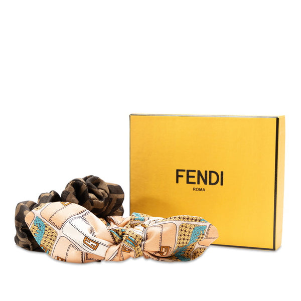 フェンディ ズッカ 総柄 シュシュ ヘアゴム 2本セット ピンク マルチカラー ブラック ブラウン レディース FENDI 【中古】
