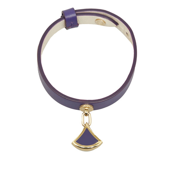ブルガリ ディーヴァドリーム ブレスレット バングル ネイビー ゴールド レザー メタル レディース BVLGARI 【中古】