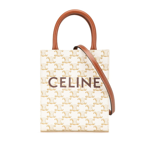 セリーヌ トリオンフ バーティカル カバ ミニ ハンドバッグ ショルダーバッグ 2WAY ベージュ アイボリー PVC レザー レディース CELINE 【中古】