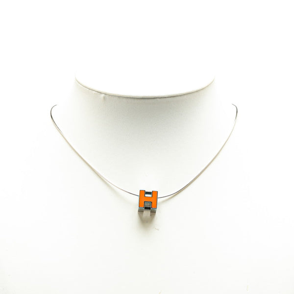 エルメス Hキューブ カサージュドH ネックレス シルバー オレンジ メタル レディース HERMES 【中古】