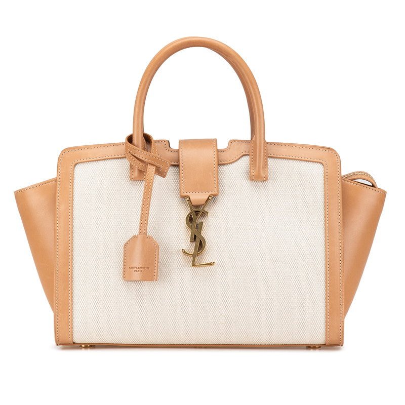 サンローラン YSL モノグラム ダウンタウン ベイビー ハンドバッグ 635346 ベージュ ブラウン キャンバス レザー レディース SAINT LAURENT 【中古】