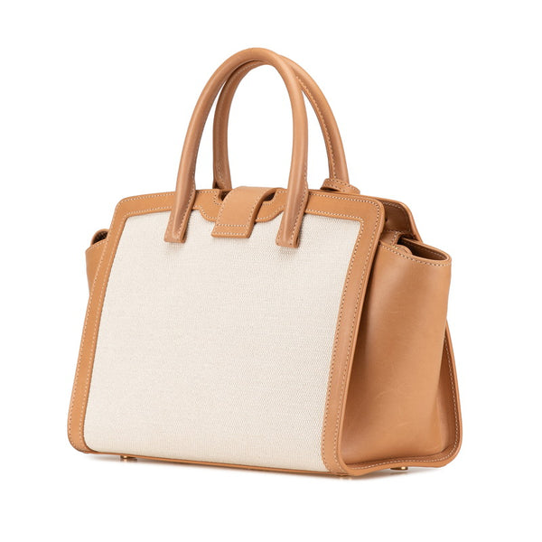 サンローラン YSL モノグラム ダウンタウン ベイビー ハンドバッグ 635346 ベージュ ブラウン キャンバス レザー レディース SAINT LAURENT 【中古】