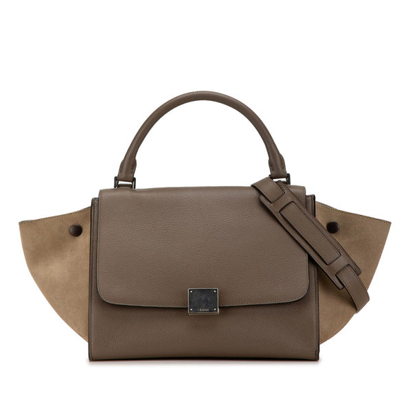 セリーヌ トラペーズ スモール ハンドバッグ ショルダーバッグ 2WAY グレー ブラウン レザー スウェード レディース CELINE 【中古】