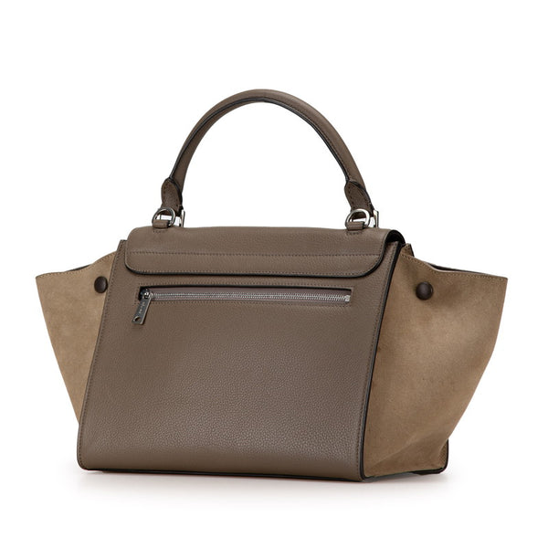 セリーヌ トラペーズ スモール ハンドバッグ ショルダーバッグ 2WAY グレー ブラウン レザー スウェード レディース CELINE 【中古】