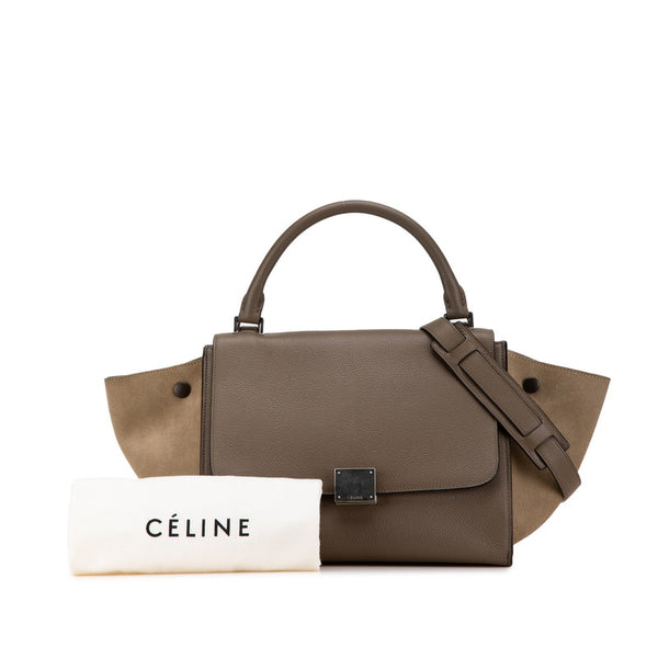 セリーヌ トラペーズ スモール ハンドバッグ ショルダーバッグ 2WAY グレー ブラウン レザー スウェード レディース CELINE 【中古】