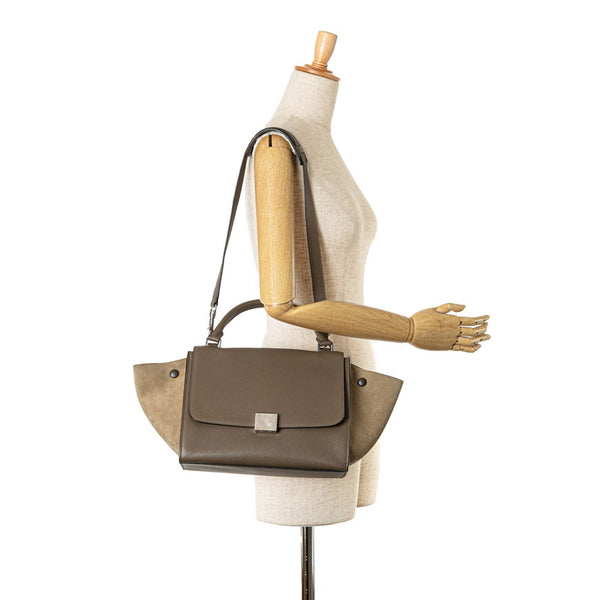 セリーヌ トラペーズ スモール ハンドバッグ ショルダーバッグ 2WAY グレー ブラウン レザー スウェード レディース CELINE 【中古】
