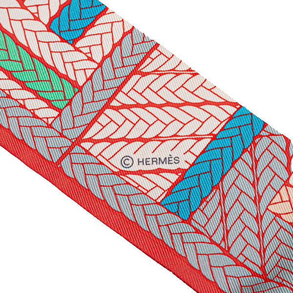 エルメス ツイリー Tresses H トレッセH スカーフ オレンジ マルチカラー シルク レディース HERMES 【中古】