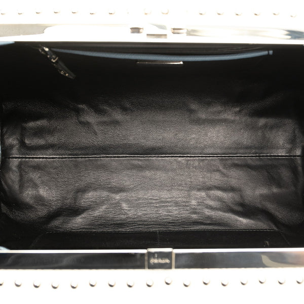 プラダ 三角ロゴプレート ビジュー ハンドバッグ ライトブルー ホワイト レザー レディース PRADA 【中古】