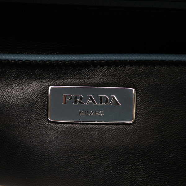 プラダ 三角ロゴプレート ビジュー ハンドバッグ ライトブルー ホワイト レザー レディース PRADA 【中古】