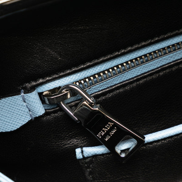 プラダ 三角ロゴプレート ビジュー ハンドバッグ ライトブルー ホワイト レザー レディース PRADA 【中古】